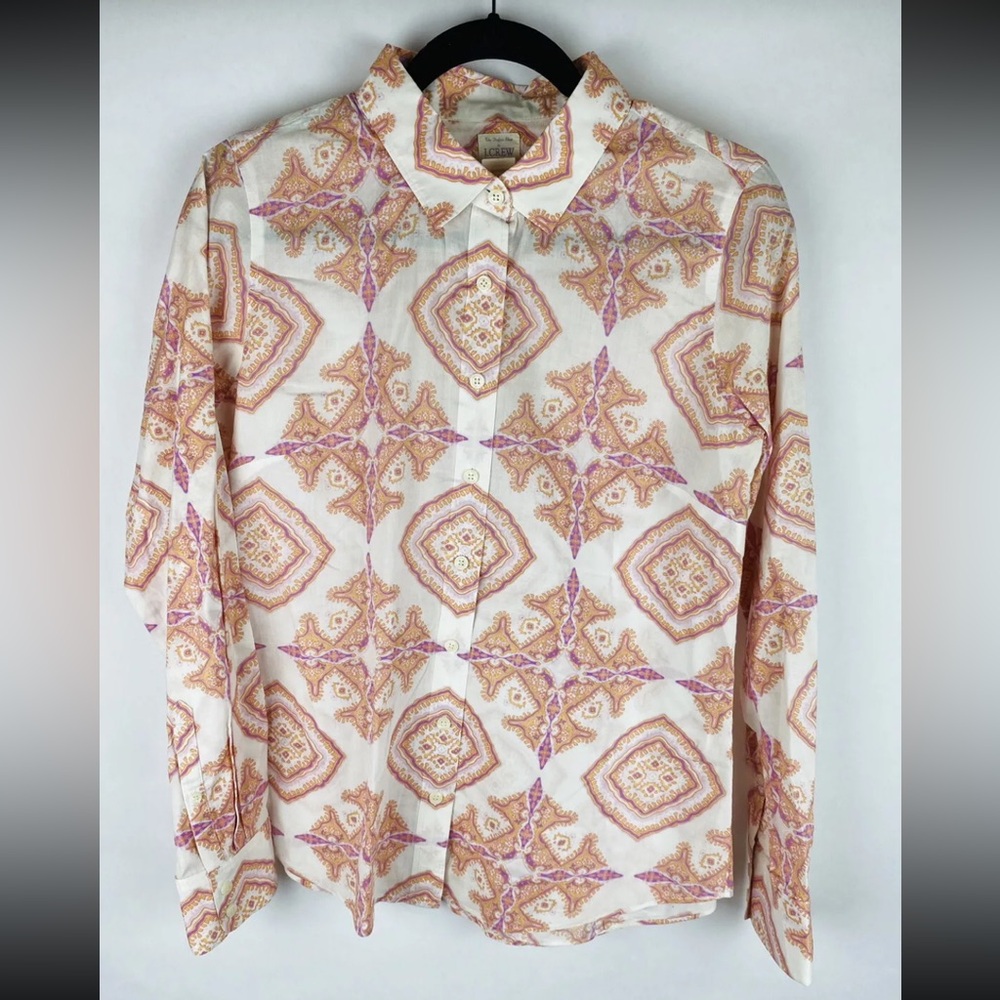 J. Crew Small White Multicolor Patterned 100% Cotton Long Sleeve Button Up Shirt